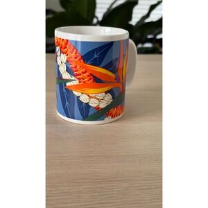 Hilo Hattie Bird of Paradise Floral Coffee Mug Blue Orange 1999 Island Heritage